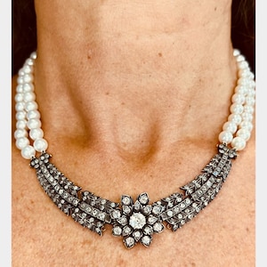 Victorian pearls and Old mine cut diamonds necklace circa 1875. We offer Layaway