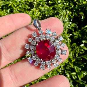 18K White Gold large Ruby & Diamond Pendant