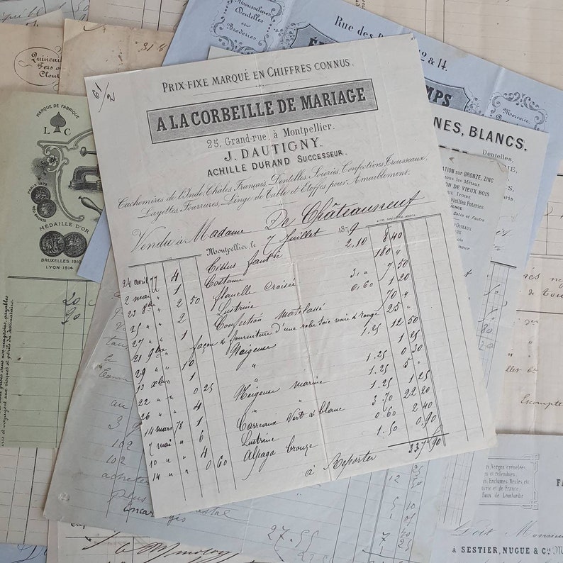 10 pcs 1900s old french invoices handwritten receipt etsy