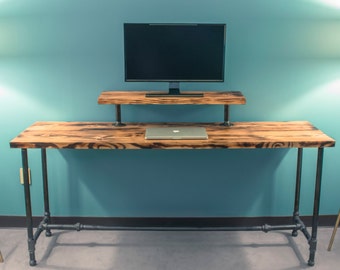 Custom Wood & Pipe Desk with Shou Sugi Ban finish