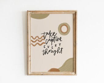 Digitale Drucke | Nimm jeden Gedanken gefangen | Galeriedruck | Handlettered Zitat | Schriftzug Dekor | Zitat Printable | Bibelvers Kunst