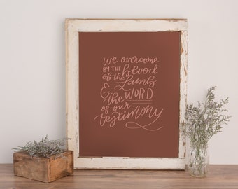 Taufe Printable | Christliches Zeugnis Printable | Offb 12:11 | Bibelvers | Kalligraphie Druck | Handlettering Druck | Kinderzimmer Print