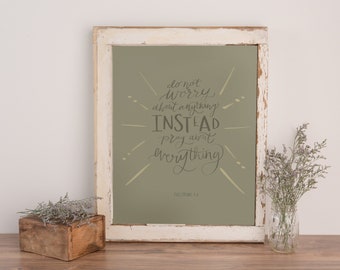 Schrift druckbare | Keine Sorge Kunstdruck | Bibel-Vers-Desktop-Hintergrund | Kindergarten druckbare | Bibel-Vers-Druck | Philipper 4:6