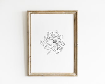 Magnolie druckbare | Botanische druckbare | Magnolie Blumenzeichnung | Digitaler Download | Minimale Kunst | Blume druckbare | Blume Illustration