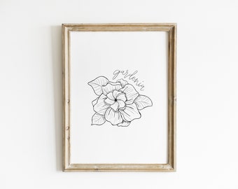 Gardenia druckbare | Botanische druckbare | Gardenia Blumenzeichnung | Digitaler Download | Minimale Kunst | Floral bedruckbar | Schwarz-Weiß-Kunst