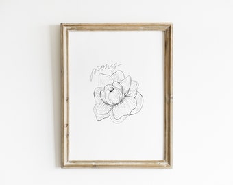 Pfingstrose Blume bedruckbar | Digitaler Download | Blume druckbare | Hand gezeichnet E-Blume Druck | Wand-Kunst | Pfingstrose Blumen | Botanische Zeichnung