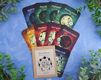 Moonflower moon affirmation cards set - English & Dutch - moon phases affirmations - A7 mooncycle altar cards - magickal witch pagan gift