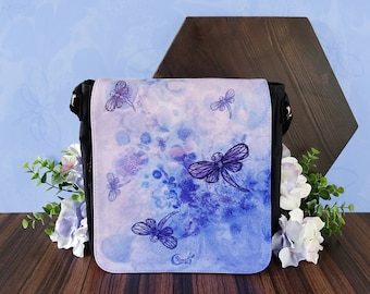 Blue Dragonfly Painting Lavender Fairy Vintage Pouch Girl Kiss-lock Change Purse Wallets Buckle Leather Coin Purses Key Woman Printed