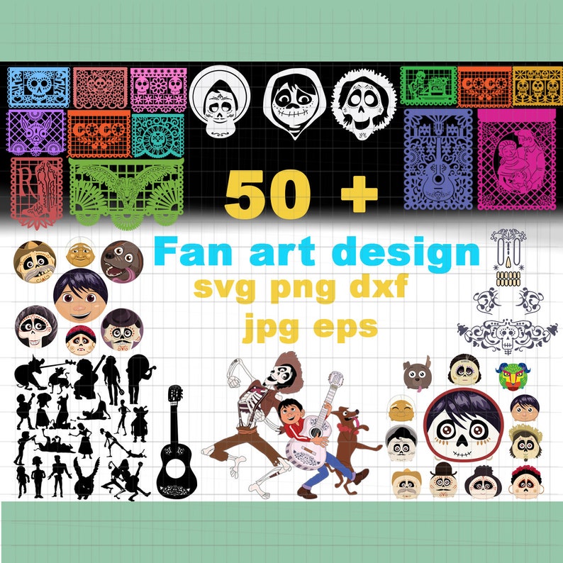 50 Fan Art Vectors Coco Svg Papel Picado Svg Coco Skull Etsy