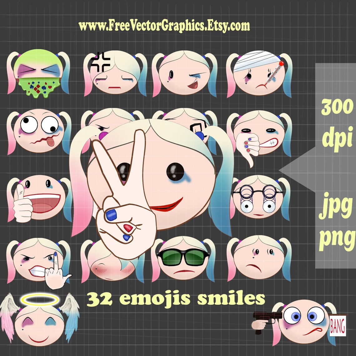 The emoji squad movie Harley quinn suicidé squad emoji png Etsy