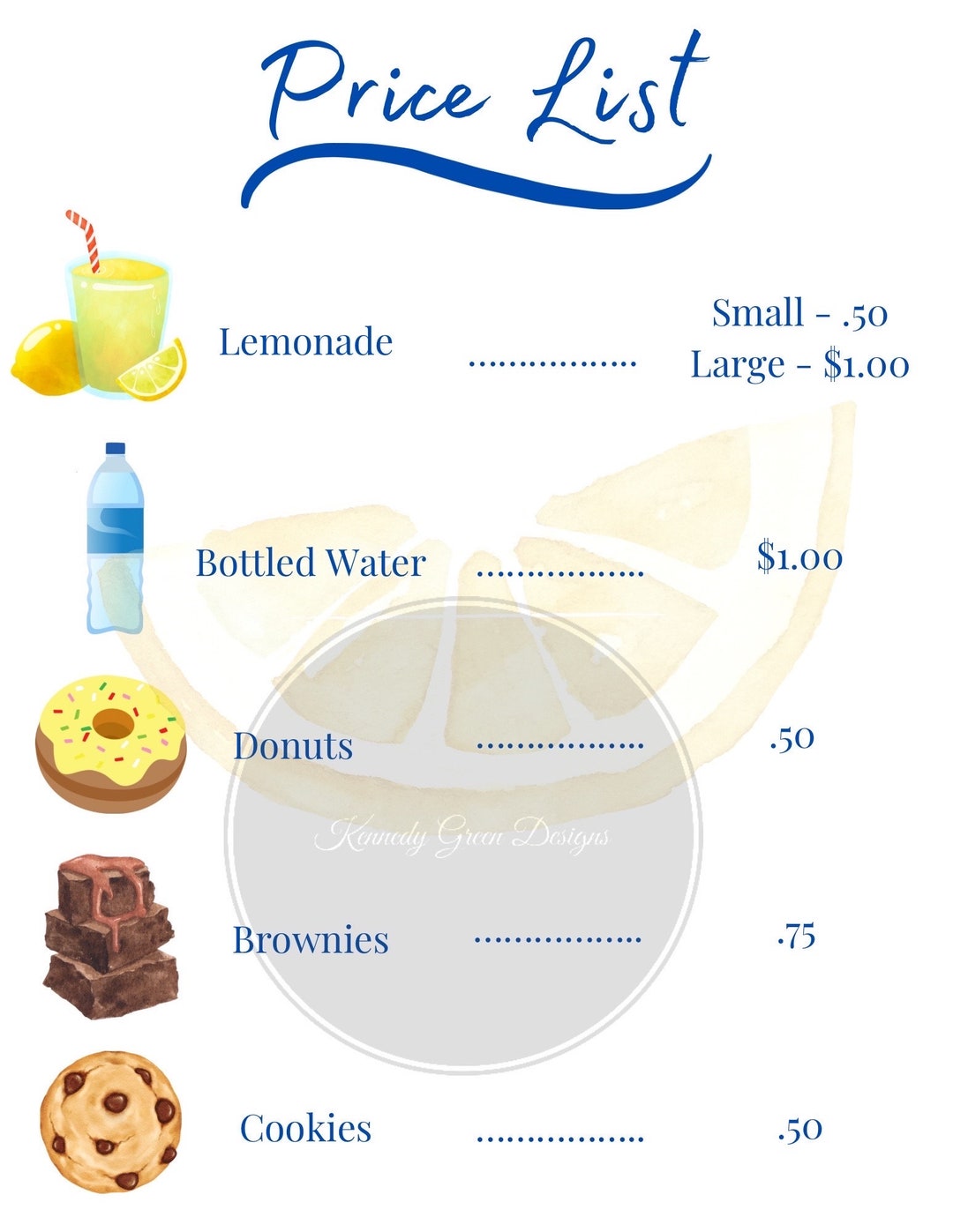 Lemonade Stand Price List Etsy