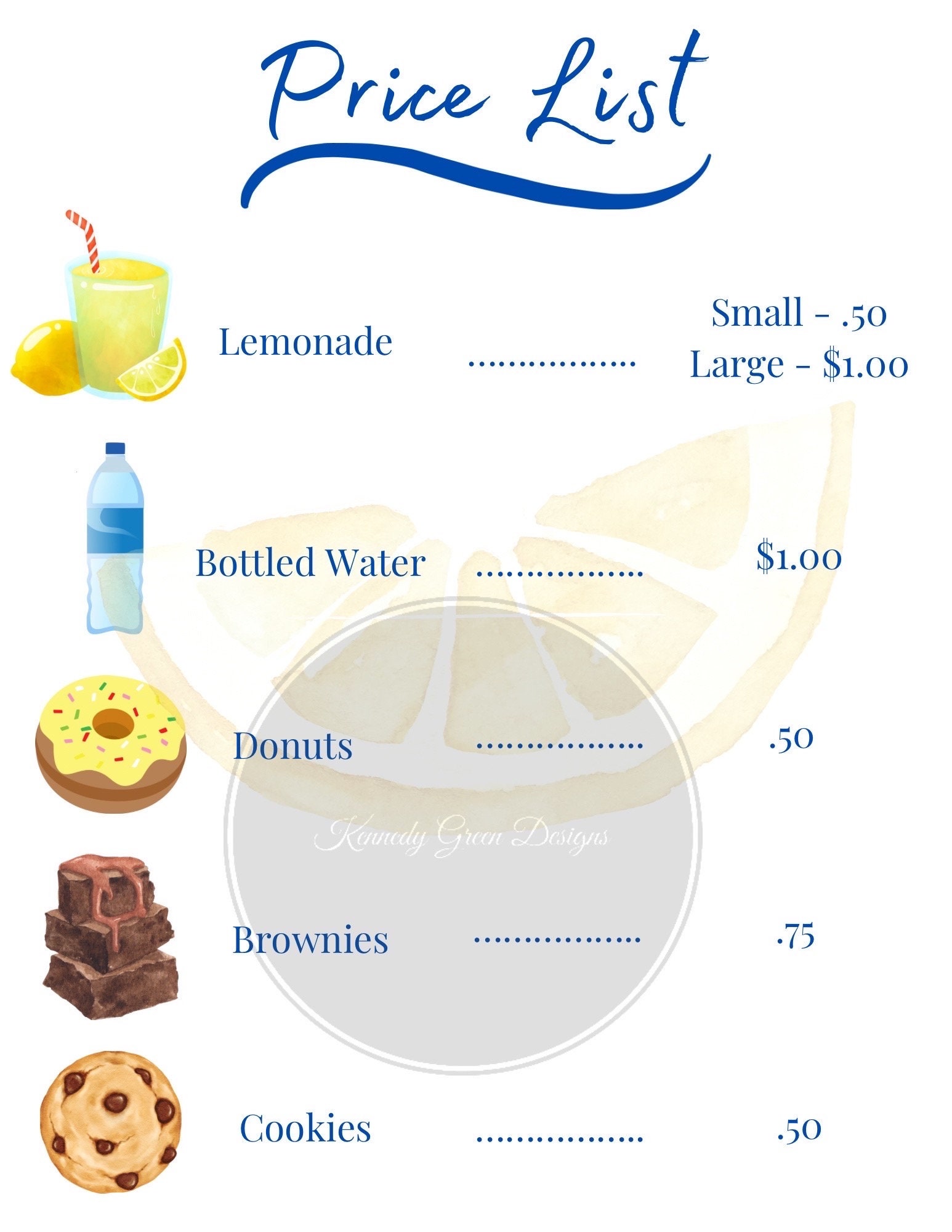 Lemonade Stand Price List Etsy