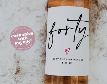 40th Birthday Wine Lables | Birthday Champagne Labels | 30th 40th 50th Birthday Party Favors | 40th Birthday Gift