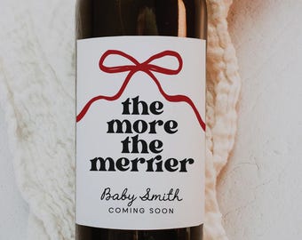 The More the Merrier Wine Labels | Holiday Pregnancy Announcement