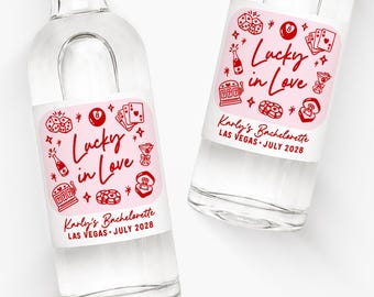 Lucky in Love Mini Shot Labels | Vegas Bachelorette Champagne Bottle Labels | Casino Bach Party Favors