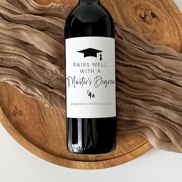 Pairs Well With A Master's Degree Wine Labels | Graduation Party Favors | Graduation Gift | Champagne Labels