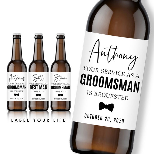 Groomsmen Beer Labels, Best Man Proposal, Your Service Is Requested, Custom Wine and Champagne Labels