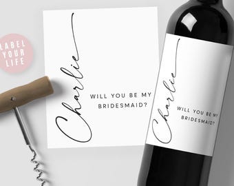 Bridesmaid and Maid of Honor Wine Labels, Will You be My Bridesmaid Wine Labels, Bridesmaid Proposal