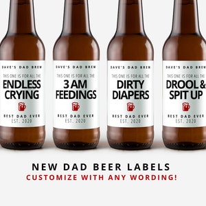 New Dad Beer Labels, New Dad Gift, First Father&#39;s Day Beer Labels
