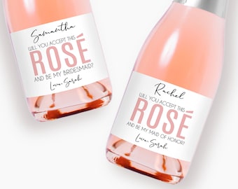 Will You Accept This Rose Labels, Bridesmaid Proposal, Wine Labels, Will you be my Maid of Honor