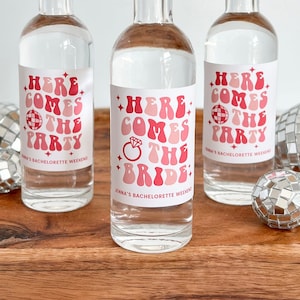 Here Comes the Bride - Here Comes the Party Shot Labels | Mini Shot Labels | Shooter Labels | Retro Bachelorette Party
