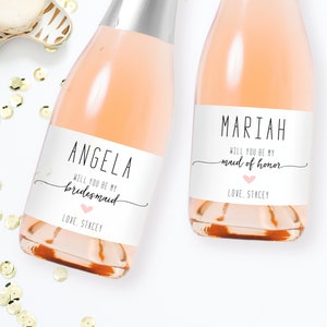 Bridesmaid and Maid of Honor Proposal Labels, Bridesmaid Thank You, Custom Champagne Labels