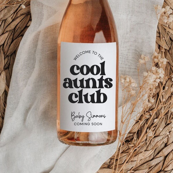Cool Aunts Club Wine Labels | Baby Announcement Wine Label | Welcome to the Cool Aunt Club