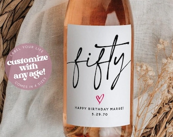 50th Birthday Wine Lables | Birthday Champagne Labels | 30th 40th 50th Birthday Party Favors | 50th Birthday Gift