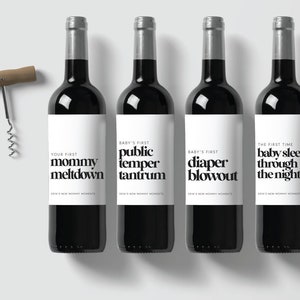 New Mommy Moments Wine Labels, Champagne Labels, New Mom Gift, New Parents Gift