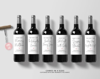 New Mommy Moments Wine Labels, Champagne Labels, New Mom Gift, New Parents Gift