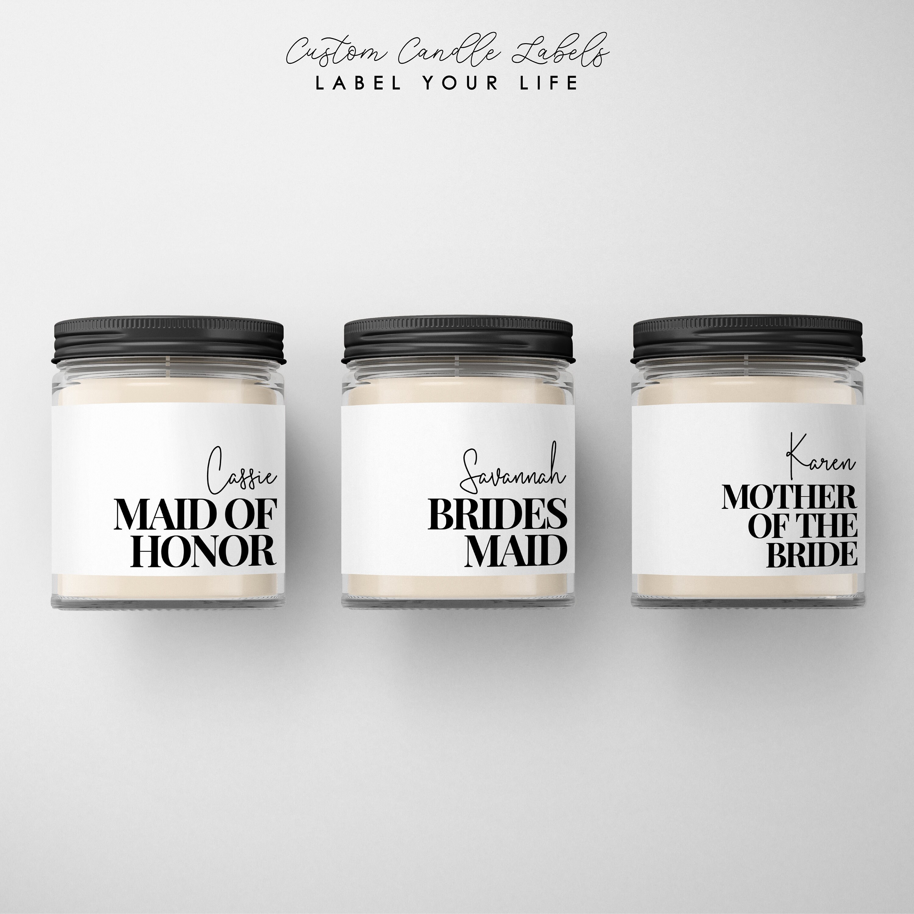 Bridesmaid and Maid of Honor Candle Labels // Bridal Party Gift // Mo…