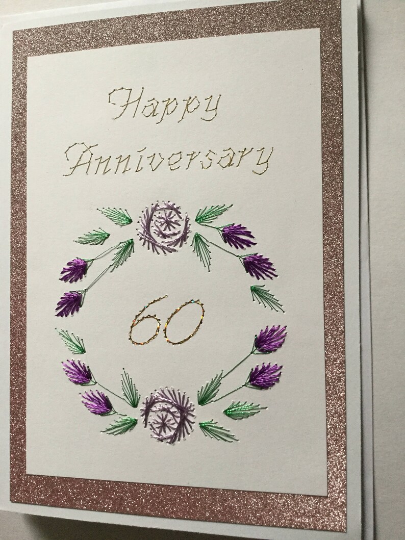 Purple Flower Circle Happy Anniversary 60th With Gold Etsy