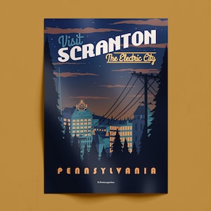 Scranton Pennsylvania Travel Print: Retro City Night Wall Art