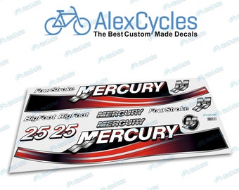 Mercury 25 HP Red Outboards Motor Four Stroke BigFoot Laminated Decals Stickers Kit