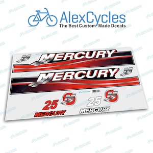 Custom Made Mercury 25 HP Red Outboards Motor Laminated Decals Stickers Kit