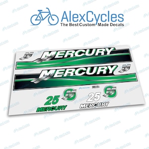 Custom Made Mercury 25 HP Green Outboards Motor Laminated Decals Stickers Kit