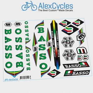 Rare BASSO Green Restoration Decals Kit for Bicycle + FREE Gift Stickers