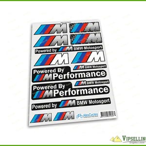 BMW M Performance Stickers Set M Logo Decals BMW Motorsport Powered By M Emblems Vinyl Kit