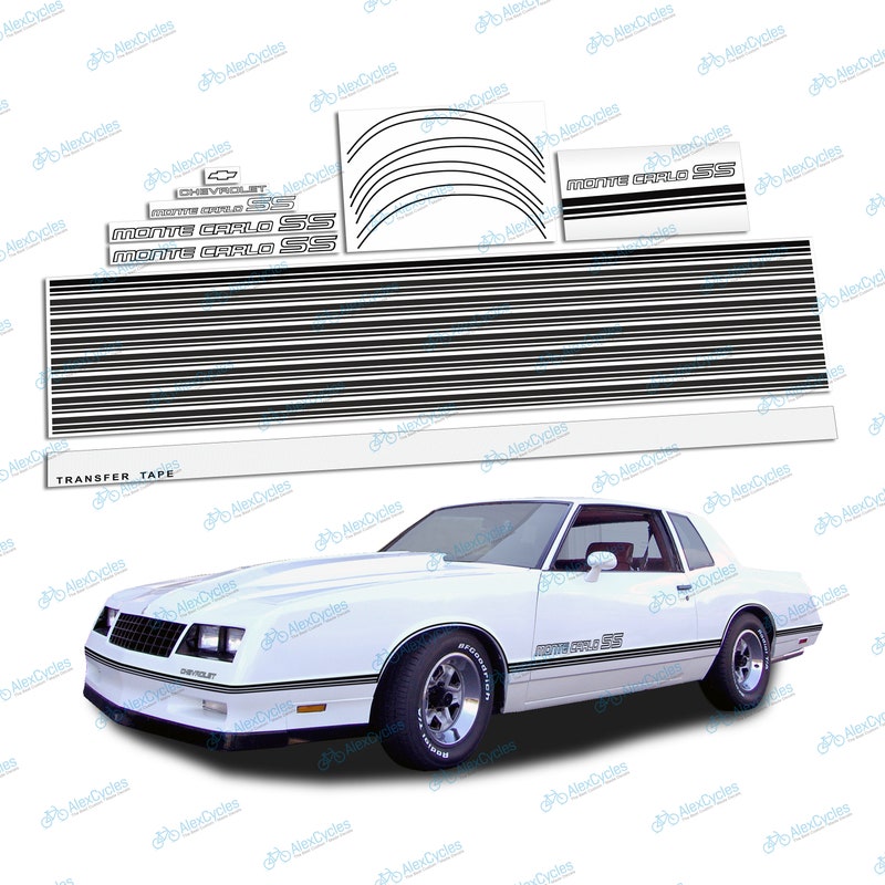 AlexCycles Glossy Decals Monte Carlo SS 1987-1988 Red Vinyl Decals Sticker Kit - Restoration Logos & Graphics Camaro Side Decals - Foto 11