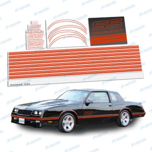 カスタムメイド フルカー レッドオレンジ レストレーション ストライプ デカール キット シボレー モンテカルロ SS 1987 1987 ハイキャスト ビニール
