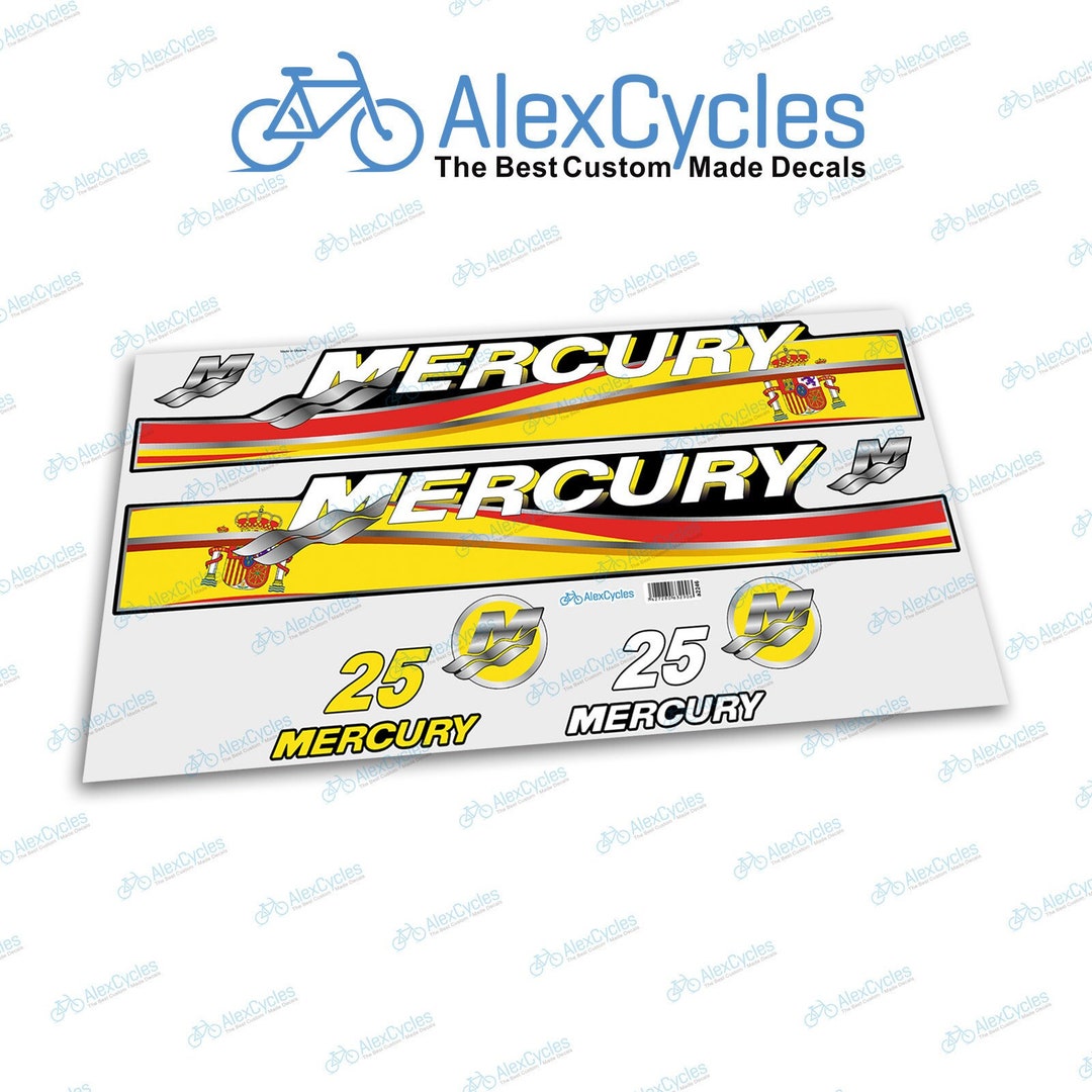 Mercury Outboard 25 - 275 HP Mercury outboard Light blue MOTOR COWL decal set