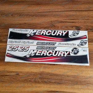 Mercury 25 HP Red Outboards Motor Four Stroke BigFoot Restoration Laminated Decals Stickers Set