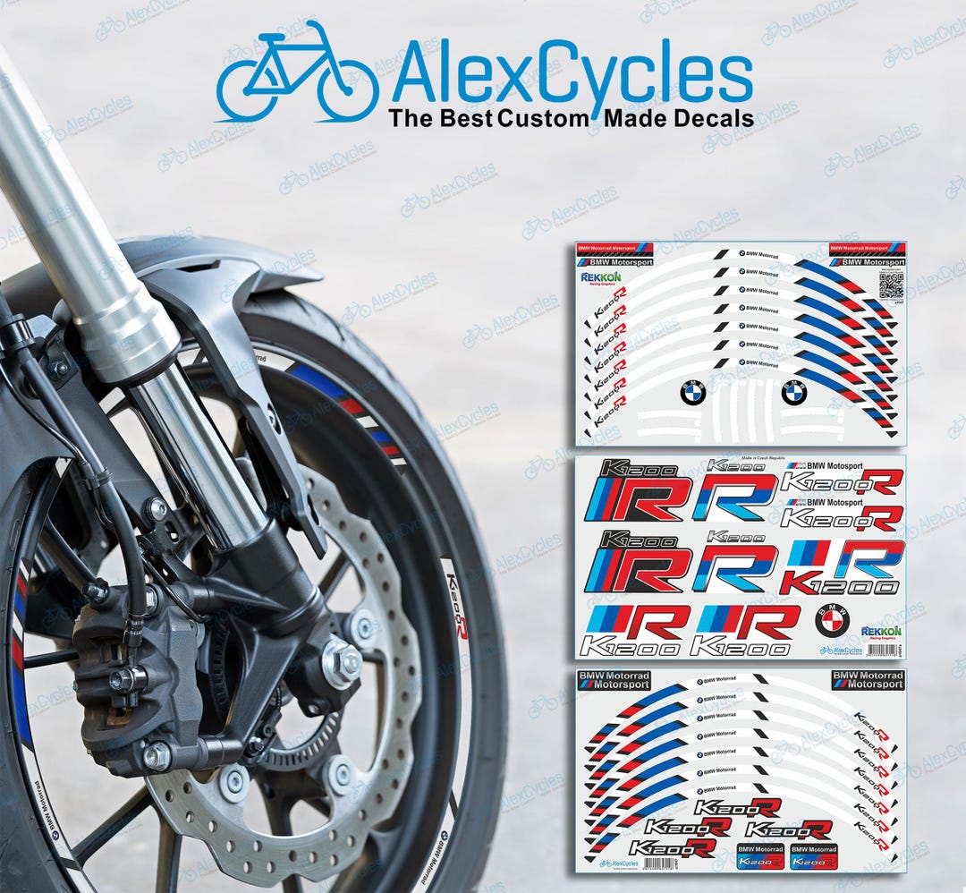 BMW Motorrad Motorsport K1200R Wheel Rim Laminated Stripes Decals ...