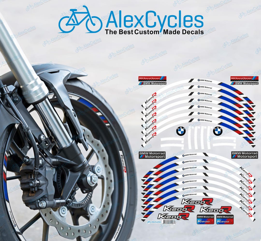 BMW Motorrad Motorsport K1200R Wheel Rim Laminated Stripes Decals ...