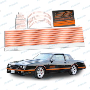 カスタムメイド フルカー オレンジ レストレーション ストライプ デカール キット シボレー モンテカルロ SS 1987 1987 ハイキャスト ビニール