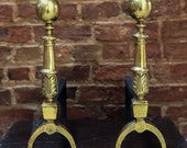 Stunning Pair of Antique Brass Fire Dogs or Andirons