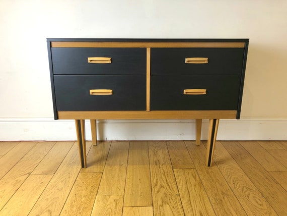 Refinished Mid Century Lebus Chest Of Drawers Dresser Etsy