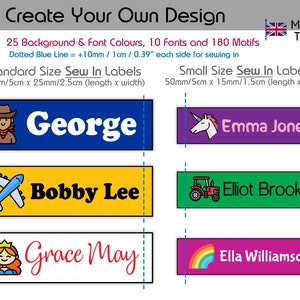 Personalised Chunky School Nursery Sew In Flat Name Labels Tags Tapes Two Sizes