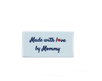Made with love by Mommy labels tags for craft and handmade items - Sew In White Background - 25x40mm Flat