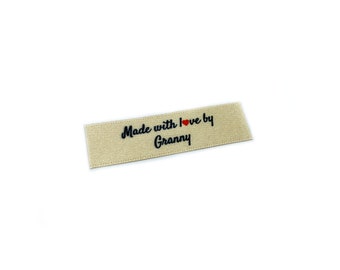 Made with Love by Granny Labels In Cream - Flat 15x50 -  40 Pack - Sew On